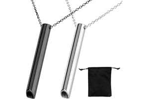 LOCKGO 2 PCS Mindful Breathing Stress Relief Necklaces with Black Bag, Anxiety Relieving Whistle Portable Adjustable Pandent, Meditation Breath Practice for Inner Peace Relaxation Gift, Steel & Grey Color