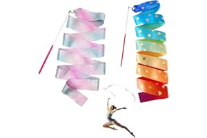 AUEFUDQ Cintas de Baile, Cintas de Danza rítmica, Cinta Gimnasia Ritmica Niña, Gimnasia Ritmica Niña, 1 Cinturones de Baile Brillantes y 1 Cinturones de Baile degradados, 2 pcs.