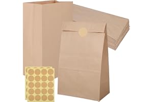 XREE 20 Sztuk Torebek Papierowych, Brązowe, 28 x 15 x 9 cm, Z Papieru Typu Kraft, Na Prezenty Z 20 Naklejkami, Do Samodzielnego Wykonania, Kalendarz Adwentowy, Wesele