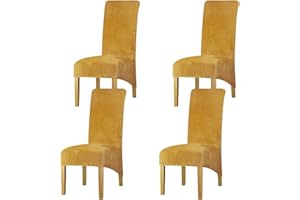 LANSHENG Velvet Dining Chair Covers, Stretch High Back Chair Seat Protector Slipcovers, Washable Removable Kitchen Chair Covers for Dining Room (Mustard, Set of 4)