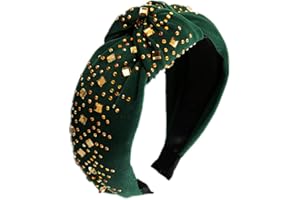 HUANMAYE Crystal Rhinestone Headbands Velvet Padded Wide Headwear Diamond Beaded Bling Hairbands Non-slip Hard Headbands for Women Girls Daily Wearing Party Wedding Hair Accessories (GreenVelvet)