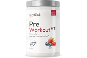 PRE WORKOUT HT | Booster Musculation sans Créatine | 3g de Bêta-Alanine + 3g d'Arginine + 4g de Citrulline + 200mg de Caféine + S7 | Énergie + Congestion Musculaire | 500g | Fruits Rouges | Eiyolab