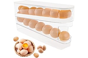 TNEDFOD 2 Ebenen Eierhalter-Kühlschrank, Automatisch Rollender Eierbehälter für Kühlschrank, Egg Dispenser, Eierhalter mit großer Kapazität und transparentem Deckel, für Kühlschrankaufbewahrung Egg