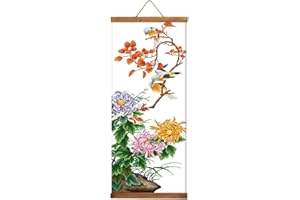 CRAFTiDA Cross Stitch Kits for Adults Embroidery Kit Flowers Large Pre-Printed Stamped Cross Stitch Kit 40x90cm 11CT (Mums & Birds)