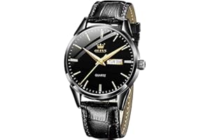 OLEVS Men Watch Leather Strap Classic Dress Large Face Analog Quartz Date Luminous Waterproof Gents Wrist Watch