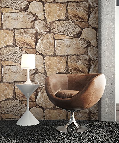 Steintapete Vliestapete Braun Beige Edel , schöne Tapete im Design einer Steinmauer , moderne 3D Optik für Wohnzimmer, Schlafzimmer, Flur oder Küche , inklusive der Newroom Tapezier Profi Broschüre, mit allen Hilfen, Tricks und Tipps, die Sie zum perfekten Tapezieren brauchen! , Magna Steinwand Mauer - 5