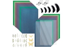 JABNOW 62 Stück Cyanotypie Papier Kit,A5 Hochempfindliches Sonnendruckpapier Naturdruckpapier mit 2 Acrylblatt und 32 Schablonen,Sonnenpapier für Kinder Erwachsene Handwerk DIY zum Basteln