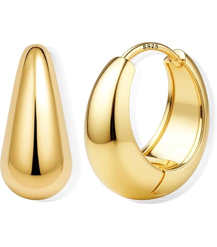 Huggie Orecchini A Cerchio Placcati Oro 14K E Argento – Ipoallergenici, Pendenti Con Barra
