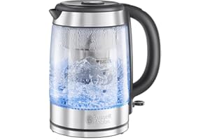 ‎RUSSELL HOBBS Russell Hobbs czajnik elektryczny, wymienny filtr BRITA 0,5l, wymienny filtr antywapienny, markery szybkiego gotowania, szkło premium Schot, pojemność 1l, moc 2200W, srebrny, Clarity 20760-57