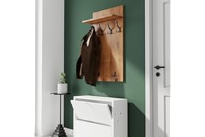 AKKE Maxi Appendiabiti Ingresso Moderno da Parete Muro Guardaroba 90cm x 60cm Rovere Antico/Alluminio.