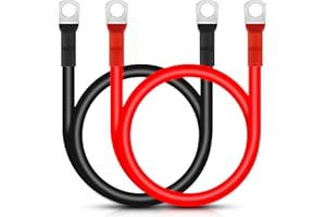 Lpluziyyds Lot de 2 câbles onduleurs de batterie 3 AWG/25 mm² 100 cm 12 V rouge et noir avec bornes à anneau M10 pour camion, moto, solaire, camping-car, marine