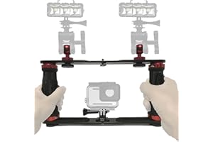 AUXPHOME Soporte estabilizador de Mano subacuático de aleación de Aluminio, Bandeja de Soporte de luz de Buceo con Dos Asas de Bola de 1 Pulgada para cámara de acción y Cualquier Otra cámara con Agujero de