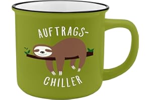 GRUSS & CO Becher Motiv "Chiller" | New Bone China Porzellan, Emaille-Optik, 35 cl | Geschenk, Faultier | 45785, 1 Stück (1er Pack)