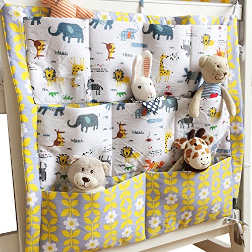 Vine Nursery Baby Cot Tidy Organiser for Cot Bed Baby bed Pouch Storage Bag Multifunction hanging Diapers Organiser 55*60CM (Animals Pattern)