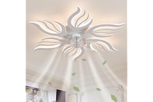GWYAJTU Lustre Ventilateur De Plafond Avec Télécommande APP,LED Dimmable Lampe Ventilateur Avec Fonction Mémoire,6 Vitesses Réversible Plafonnier Ventilateur À Fleurs Pour Chambre À Coucher, Blanc
