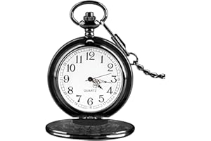 Tiong Vintage Smooth Quartz Pocket Watch Classic Fob Watch with Short Chain for Men Women on Birthday Anniversary Day Christmas Fathers Day