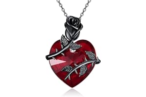 DAYLINLOVE Black Rose Necklace 925 Sterling Silver Red Heart/Cross Shape Pendant Necklace Gothic Goth Jewellery Gifts for Women Girls Rose Lover