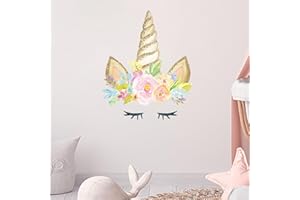 astylishome Girls Wall Stickers for Bedrooms Flower Romantic Colorful Floral Unicorn Decals Self Adhesive Wallpaper for Girl Bedroom Living Room Walls Art Home Decor 1018