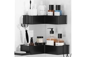 Kitsure Duschablage ohne Bohren - 2 Stück rostfreie Badezimmer Organizer mit großer Kapazität, multifunktionale Badregal ohne Bohren, Duschablage Ecke mit 4 beweglichen Haken