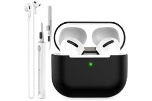 BEAUDOM Silikon Airpods 3 Hülle Case für Airpods 3 [Front-LED Sichtbar] [Kabelloses Laden] mit Airpods Reinigungsstift und AirPods Halteband Kompatibel mit Airpods 3. Generation (Schwarz)