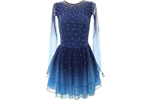 Konståkningsklänning Gradient Långärmad Mesh Rhinestone Kors Och Tvärs Rygg Tävlingsdräkt For Flickor Kvinnor
