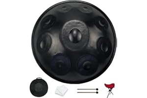 GLADFRESIT Handpan in D Kurd Minor with handpan stand, handpan case, durable mallets and dust-free cloth (Black, 9-432HZ)
