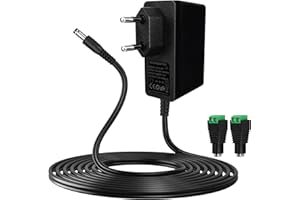 Gonew21 12V Netzteil 2A - AC Adapter Netzteil 12V Eingang 200-240V, 2 Meter Kabel, Ausgang DC 12V 2A 24W Steckers 5,5X 2,1mm,mit 2 DC Stecker, Transformator Universal, LED-Licht, Mehr 12V2A-Geräte