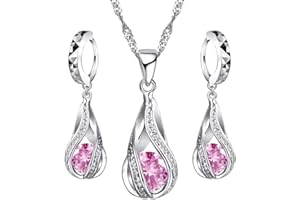 Crystalina Regalos para Mujer, Conjunto Collar Plata Mujer y Pendientes Mujer Plata con Colgante, Joyas de Mujer de Plata S925 y Circonitas de Colores, Regalos Originales para Mujer