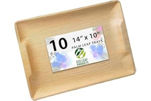 ECO LEAF PRODUCTS ECO Leaf 10 Disposable Wooden Serving Trays, Large 14x10 inch (35x25cm), Like Bamboo Plates, Eco-Friendly, Biodegradable Heavy-Duty Platter for Starter, Wedding, Party & Picnic, Microwave & Oven Safe