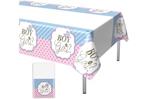 ‎DOMGOGE Gender Reveal Party Tischdecke Rosa Blau wasserdichte PVC Plastic Tischtuch Einweg Rechteckig 220 * 130cm Tischdecke für Kinder Mädchen oder Jungen Geburtstag Babydusche Jubiläum Party Dekorationen