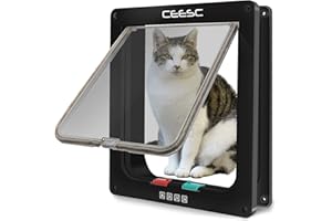 CEESC Large Cat Flap (Outer Size 11" x 9.8"), 4 Way Locking Large Cat Flap Door for Interior Exterior Doors, Weatherproof Pet Door for Cats & Doggie with Circumference < 24.8" (Black)