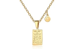 RIXERKOC Sternzeichen-Halskette für Frauen Konstellation Tarot-Karten-Anhänger Doppelseitig 18K Gold Edelstahl Sternzeichen-Schmuck Geschenke für Mädchen
