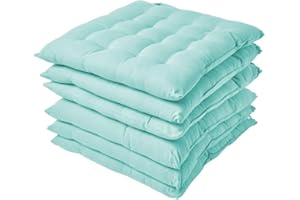 GREATOYAR Cojin para Silla, Cojín Decorativo con Correas de Sujeción, Cojin Cuadrado de Imitación de Lino, Decoración de Jardín Casa Terraza, Fabricado en España, 40x40x5cm, 6 Unidades, Turquesa