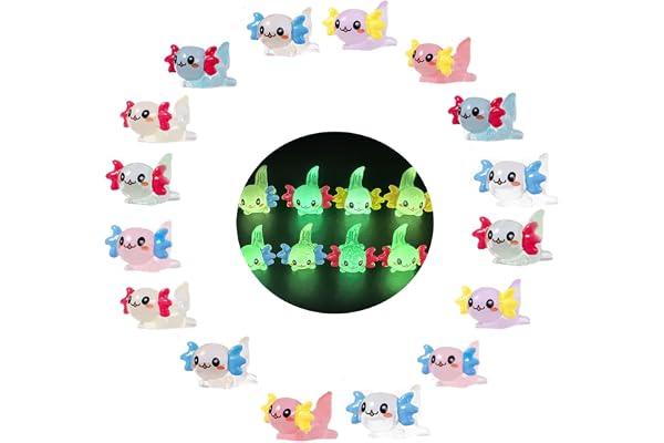 SAFITOYA Lyser i mörkret Axolotl skoberlocker, 16-delars set, mini harts djur dekorativa ornament, Mini, Harts, Ingen ädelsten