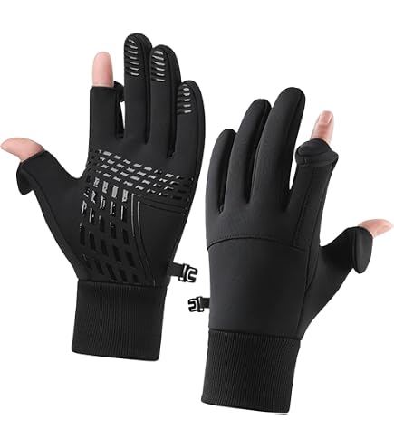 NewDoar Guanti invernali Guanti da pesca a 2 dita tagliate flessibili per uomini e donne per la fotografia, pesca a mosca, pesca sul ghiaccio, corsa, touch screen, escursionismo, jogging, ciclismo - M