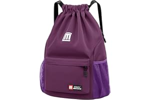 Pystuvo Drawstring Gym Bag, Large Drawstring Bags With Mesh Pockets Water