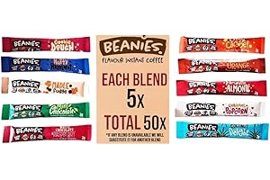 BEANIES THE FLAVOUR CO Beanies 50 Flavoured Coffee Sticks Variety Pack. 10 Different Blends