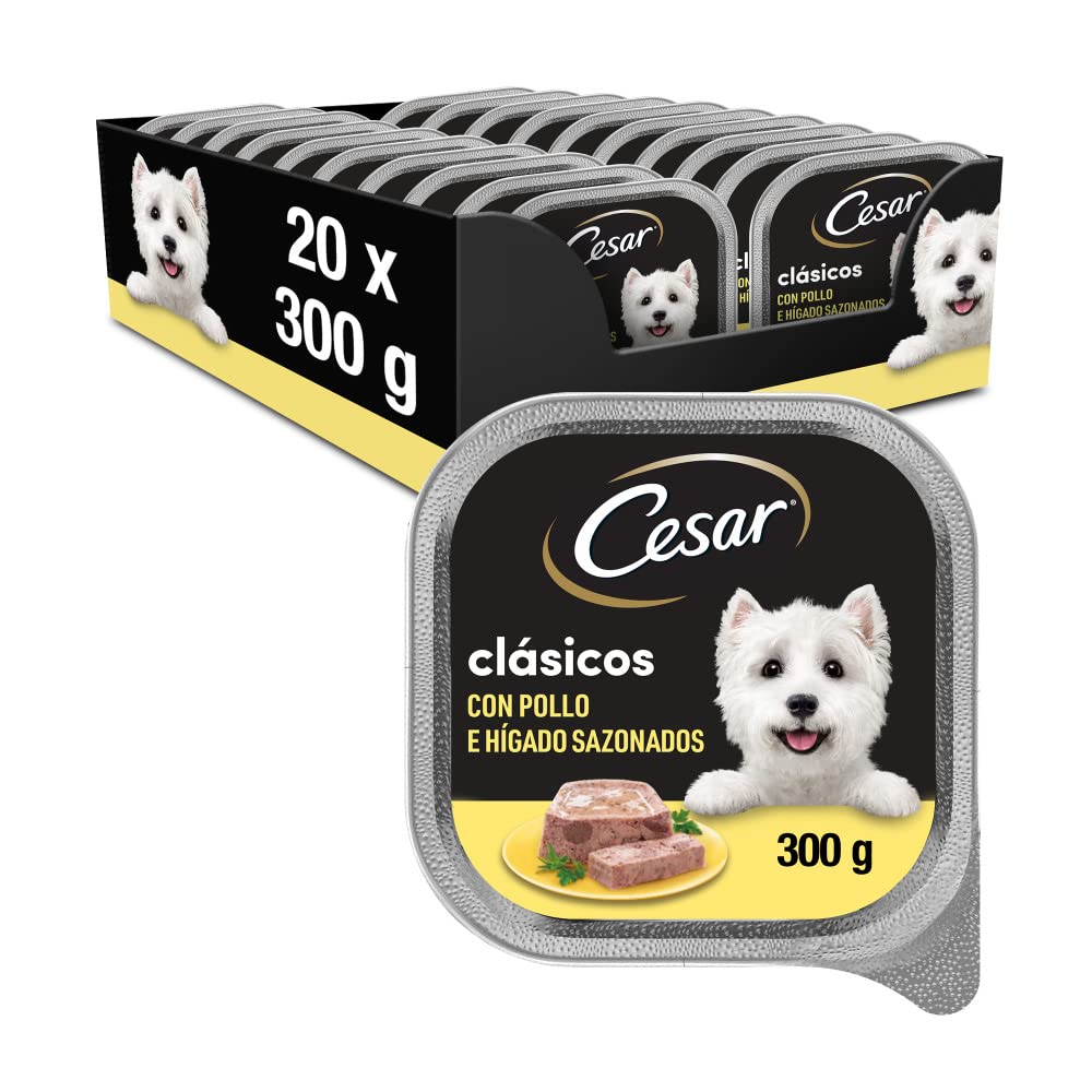 Cesar Comida Húmeda en gelatina para Perros Sabor Pollo e hígado (Pack de 20 Tarrinas x 300g)