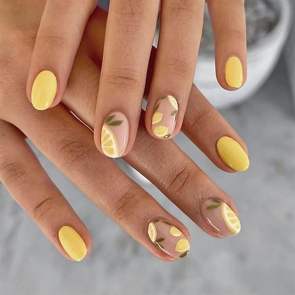 Brishow French Nails Mit Gelb-Blumen-Design – 24 Stück, Ballerina-Form, Wiederverwendbar & Einfach Aufzukleben