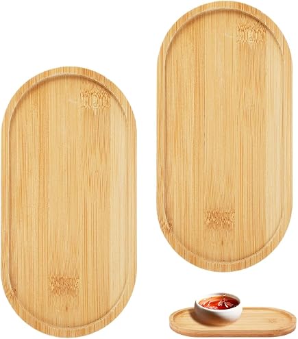 4 Vassoi Ovale In Bambù Piccoli 17,5x8,8 Cm | Sottobicchieri In Legno Per Tazze E Tortine, Decorativi