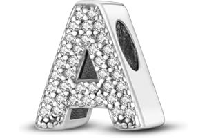 KUNSIR A-Z Alfabeto Charms Abalorios Colgante para mujer, plata de ley 925, compatible con pulseras y collares Pandora, compatible con pulseras europeas para mujeres y niñas KJC165
