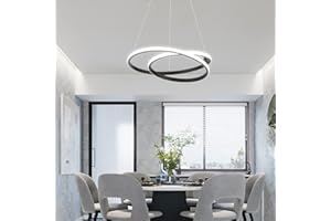 ‎EOODIS Eoodis Modern Pendelleuchte,40W Dimmbare Runde LED-Pendelleuchte mit Fernbedienung, 2 Ringe, schwarzer Acryl-Kronleuchter, Kronleuchter für Wohnzimmer, Küche, Esszimmer