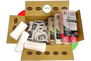 RFD Kit Caffè Eco 150 Pezzi Bicchieri Palettine Zucchero - 150 Bicchieri 75 ml Eco + 150 Palettine in Legno + 150 confezioni di Zucchero Bianco - Made in Italy