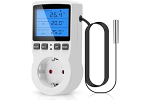 Heemol 230V Temperaturregler Steckdosen Heemol Thermostat Heizung,Frostwächter mit Thermostat,Display mit Hintergrundbeleuchtung,Digitaler Timer mit Sensor Temperaturregler für Terrarium