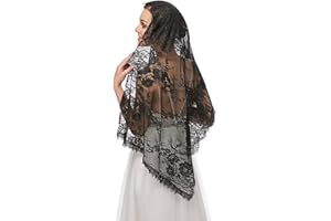RUNRAYAY Voile de triangle noir, voile cathédrale, voile en dentelle, mantille, foulard de chapelle catholique, couvre-chef pour femmes.