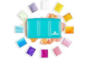ANTEK ART Acuarelas Metalizadas, Juego de Pinturas de Acuarela Metalicas Brillantes Profesional en Estuche de Metal Portátil con Paleta, para Artistas, Pintores (12 Colores)