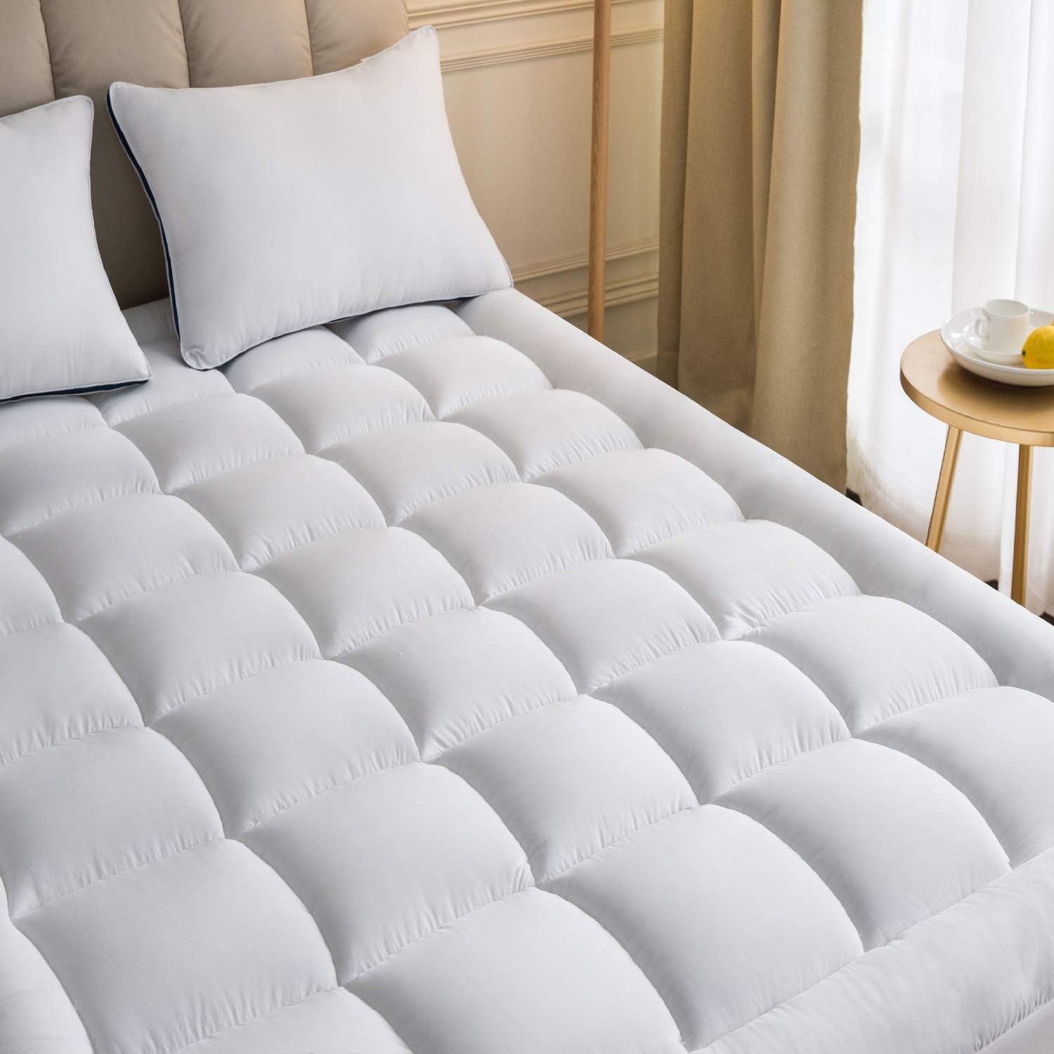 Niagara Sleep Solution Polyester Mattress Pad Topper Twin 39x75 Inches Quilted Plush Down Alternative Pillow Top Fitted Skirt Protector Reviver Enhancer Deep Pocket Fits 8-20 , 21 Inch White Bed Cover
