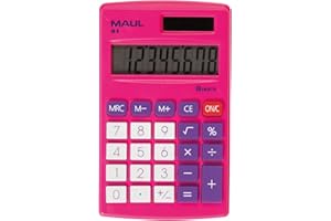 MAUL Calculatrice de Poche M 8 | Calculatrice avec Grand Affichage à 8 Chiffres | Fonctions Standard pour Le Bureau, l'université et l'école | Alimentation Solaire et à Pile | Rose