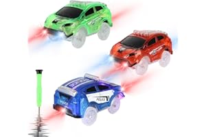 Save Unicorn Tracks Cars only Replacement, Race Cars for Tracks Glow in The Dark, Racing Car Track Accessories with 3 Flashing LED Lights, Compatible with Most Tracks for Kids Boys and Girls-4pack