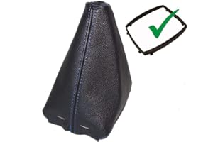 The Tuning-Shop Ltd Gear Stick Gaiter with Plastic Frame Black Genuine Leather Blue Stitching